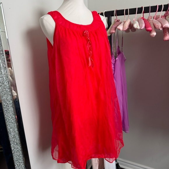 Vintage red babydoll Dress lingerie nightwear coquette L - Picture 3 of 8